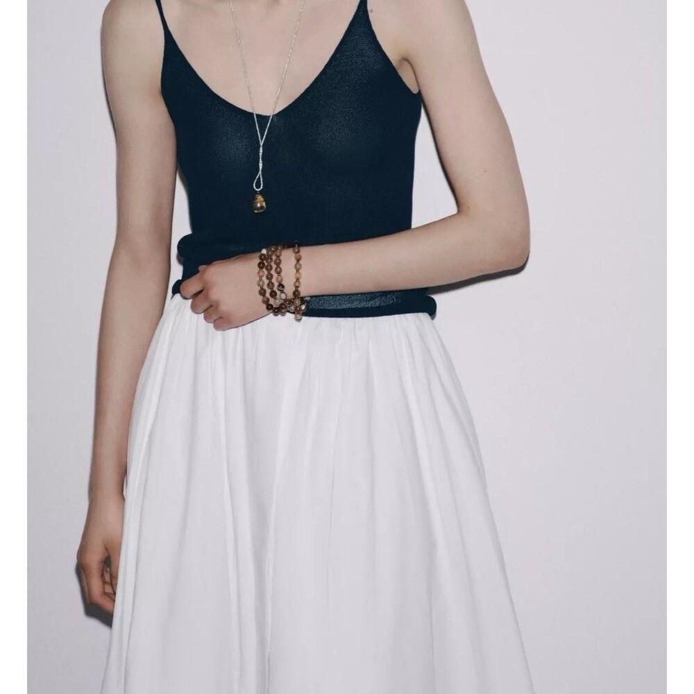 Zara 100% Cotton Poplin Midi Skirt Sz XS White - Picture 10 of 11